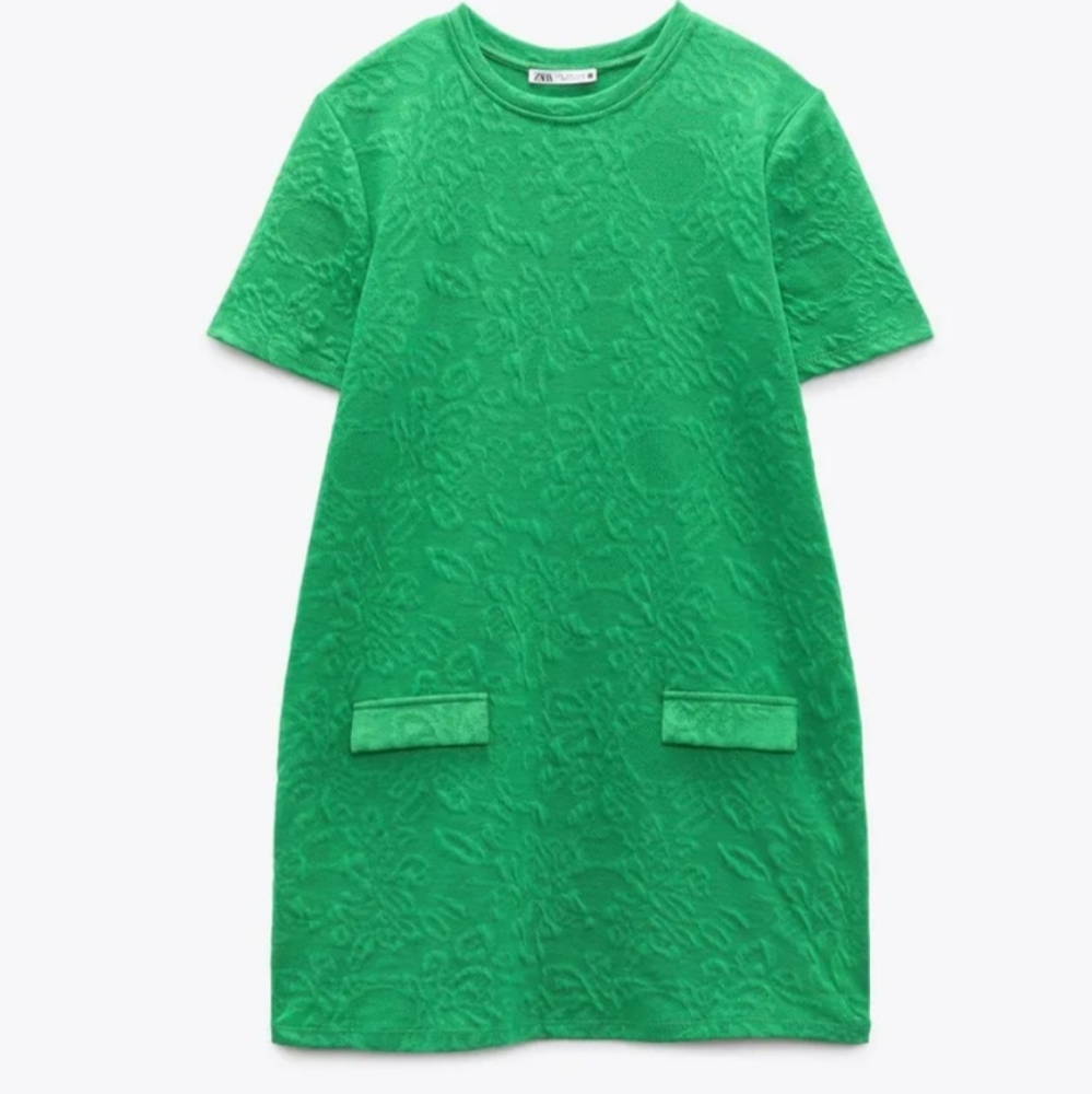 Zara Women Shirt Dress Small Kelly Green Short Sleeve Pockets Size M